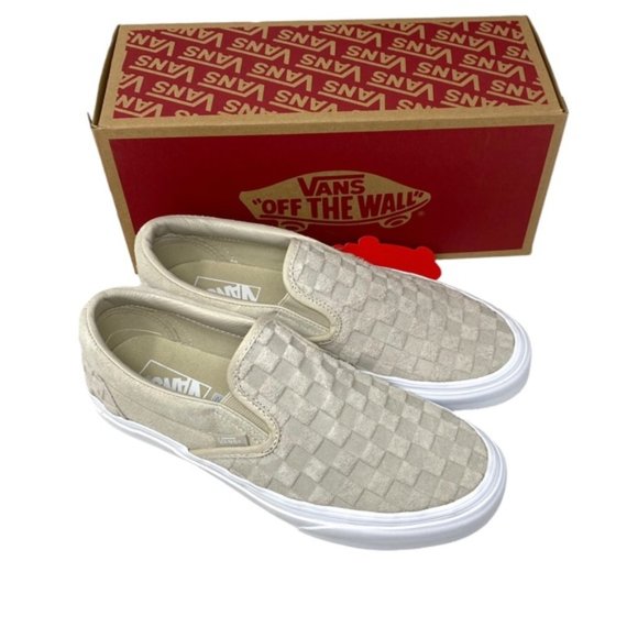 VANS Classic Slip On Embossed Check Shoes Casual Suede Oatmeal Men VN000XG8B04 - Picture 10 of 11
